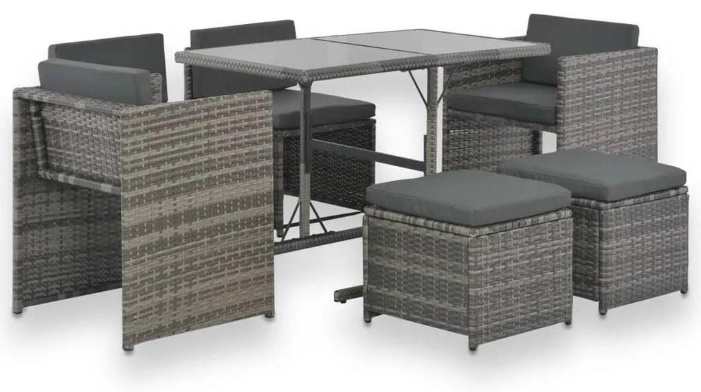 vidaXL Set mobilier de exterior cu perne, 7 piese, gri, poliratan