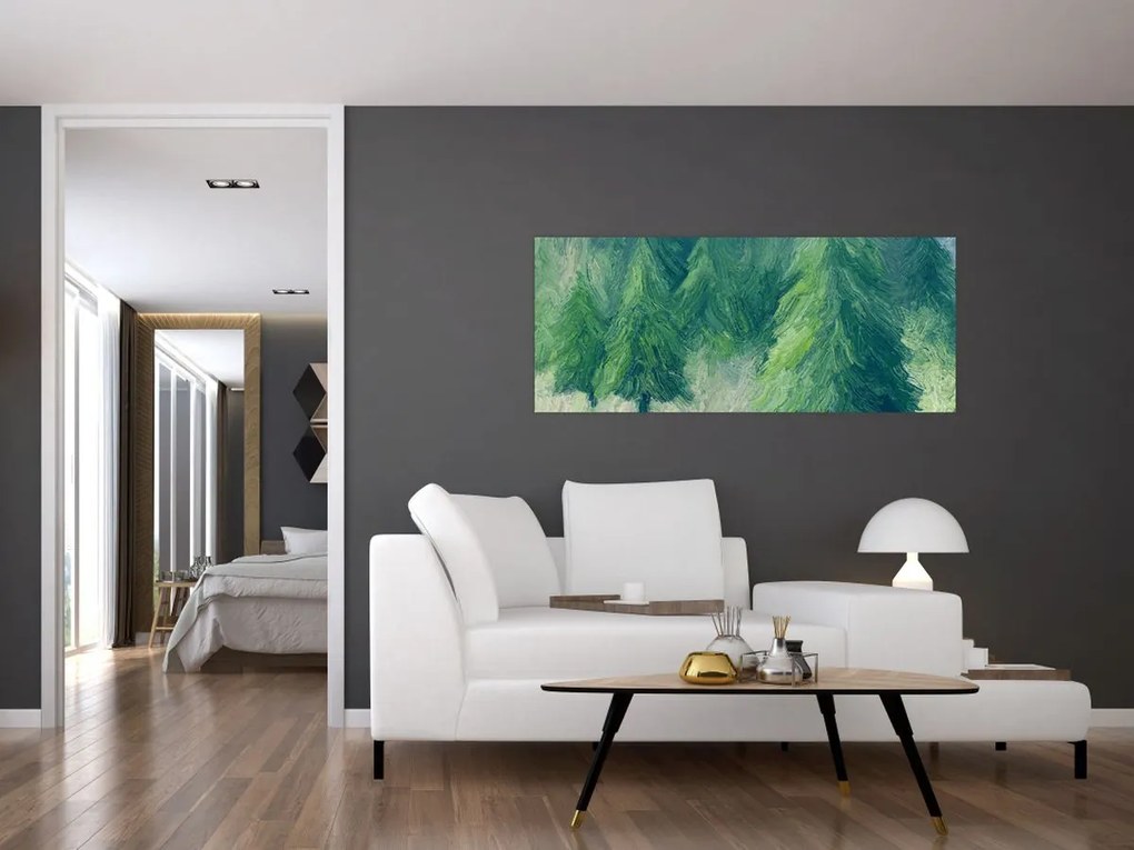Tablou - Conifere pictate (120x50 cm)