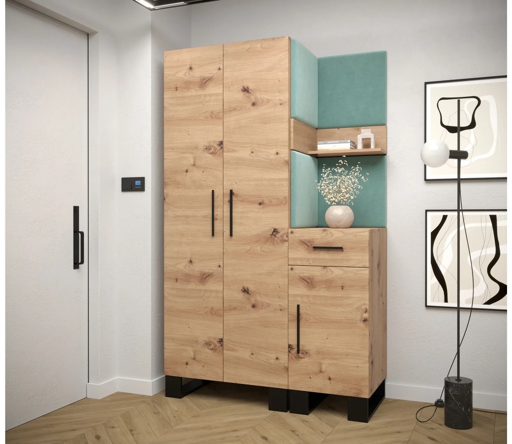 Set mobilier pentru hol Amanda 6 (Stejar artisan + verde). 1085904