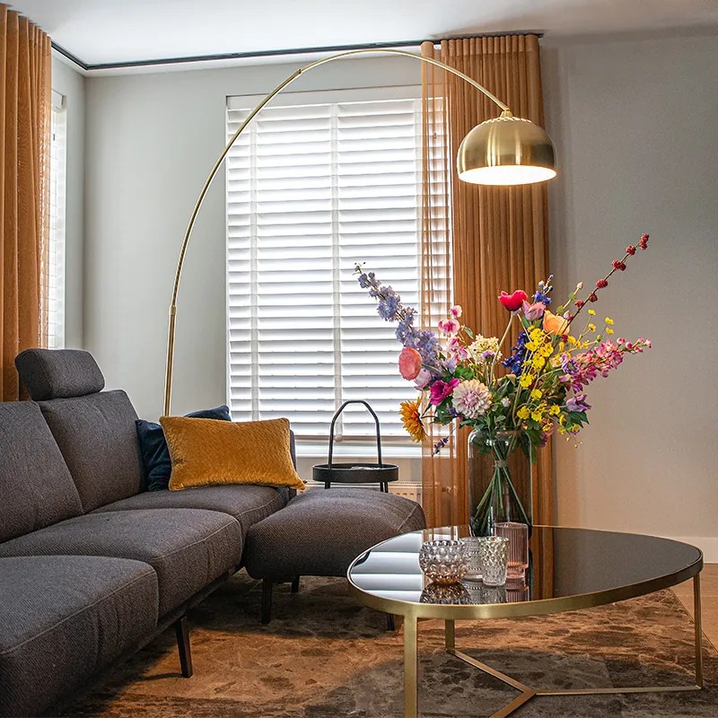 Lampă arcuită din alamă cu bază reglabilă din marmură albă - XXL