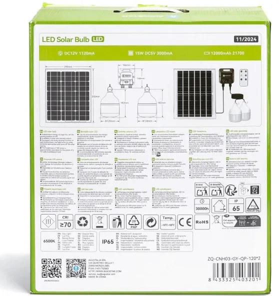 Lustră LED solară cu senzor Aigostar 2xLED/70W/12V 12000 mAh 6500K d. 12 cm