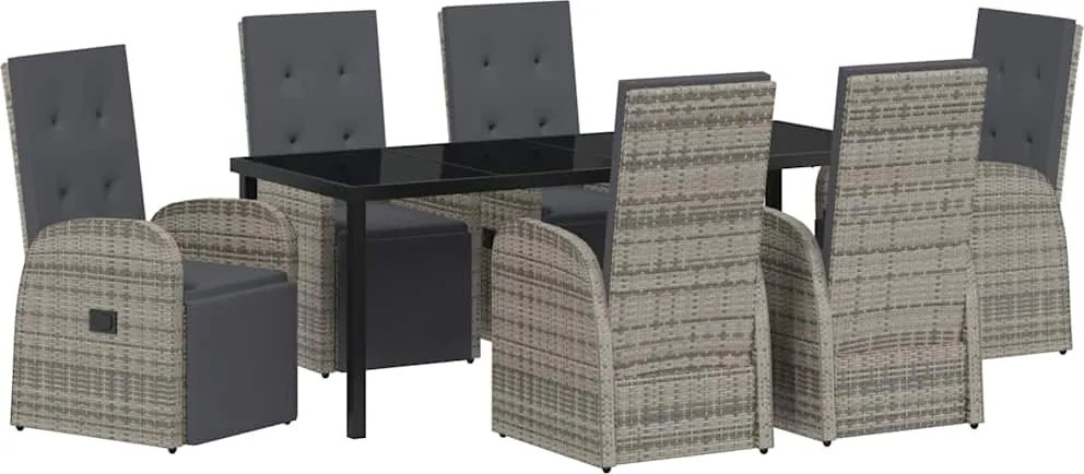 vidaXL Set de masă pentru grădină cu pernă 7 pcs Gri poliratan
