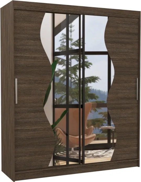 Dulap cu usi glisante si oglinda 180x215 cm, Medison, ADRK Furniture (Culoare: Ciocolata)