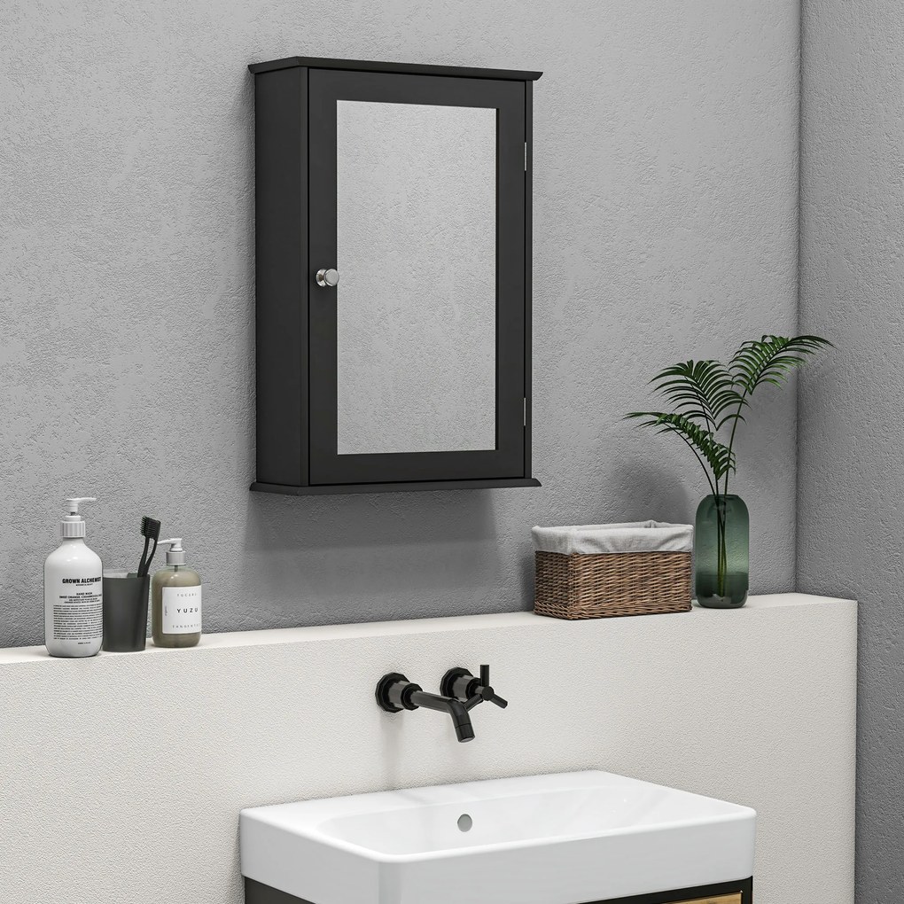 kleankin Mobilier de Baie Dulap Suspendat cu Oglindă 41x14x60cm Negru | Aosom Romania