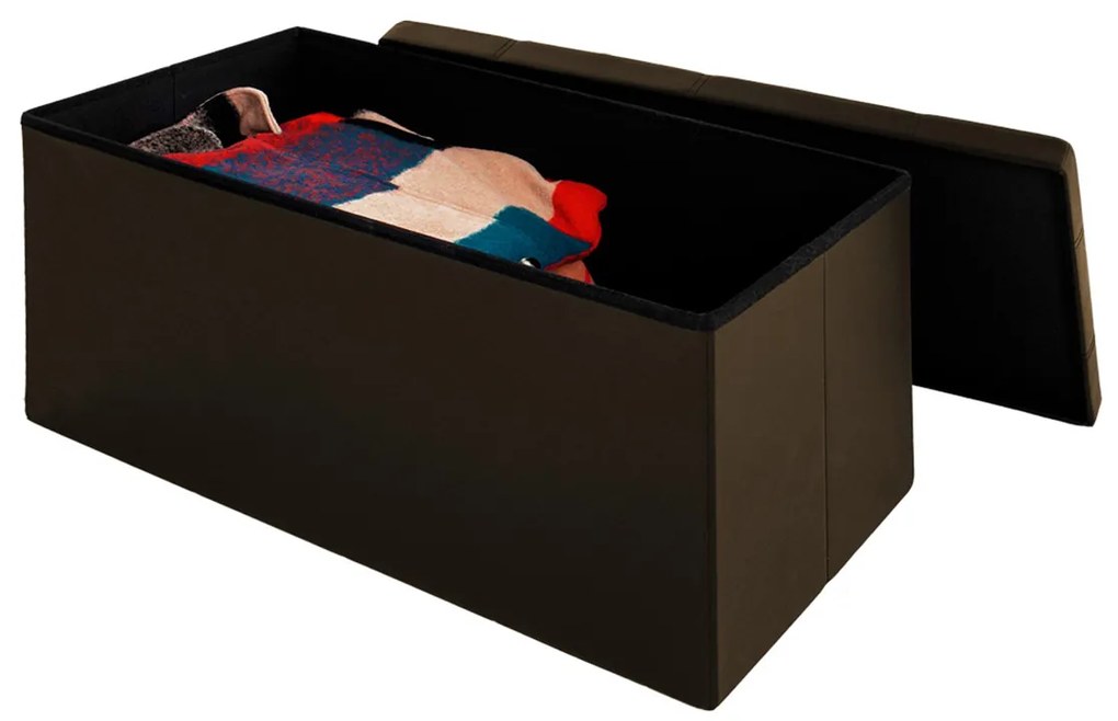 Banca 2 locuri cu spatiu depozitare 80 L Pliabil Piele ecologicaMaro 80 x 40 x 40 cm