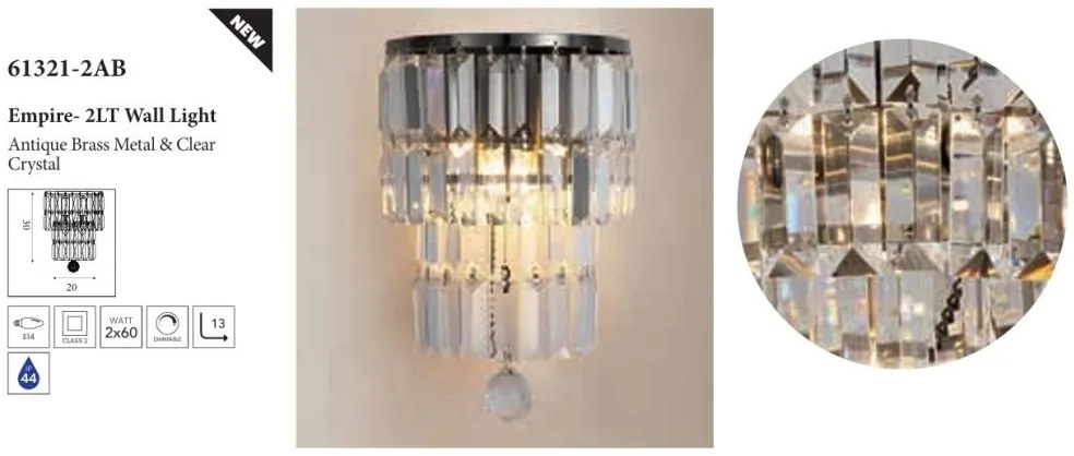 Aplica de perete cristal Empire 2L, baie IP44