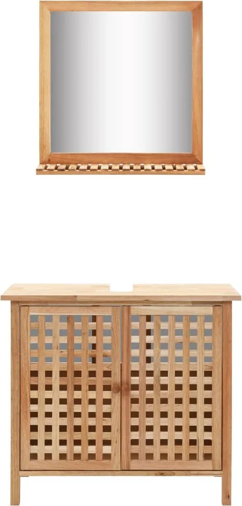 vidaXL Dulap de chiuvetă cu oglindă, lemn masiv de nuc