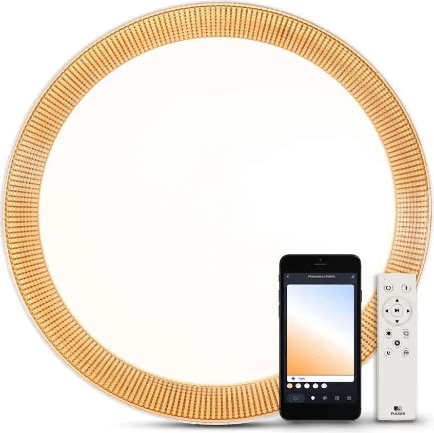 Plafonieră Smart LED Pulsar Gold Ring 36W, Diametru 55cm, Temperatură Culoare Reglabilă 3000K-6500K, Design Modern Auriu pentru Iluminat Interior