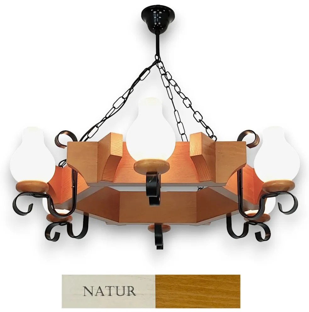 Candelabru rustic fabricat manual din lemn dim.65x65cm, 6 brate Queen WOOD-QU-SP6