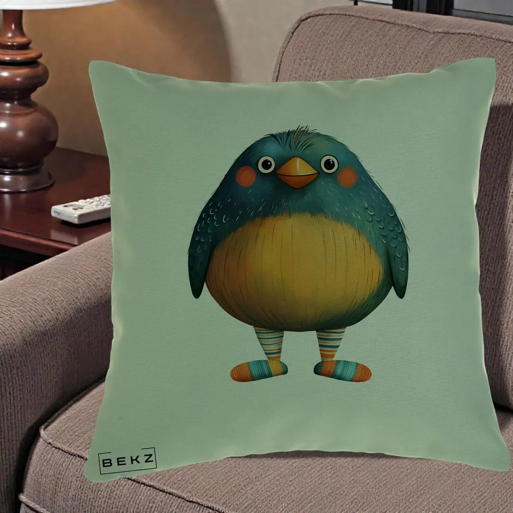 Perna Decorativa Pasare Teal cu Sosete Dunghi, 40x40 cm, Verde, Husa Detasabila, Perna Inclusa, BEKZ®