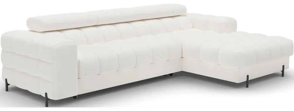 Colțar crem extensibil/cu spațiu de depozitare cu tapițerie din țesătură bouclé (cu colț pe partea dreaptă/cu șezlong) Felro – ELTAP