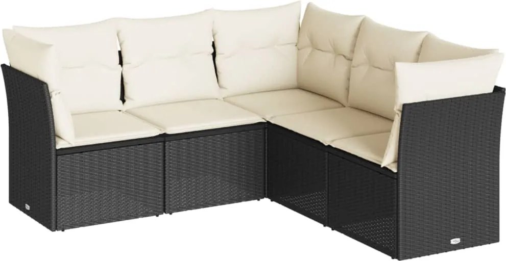 vidaXL Set mobilier de grădină cu perne, 5 piese, negru, poliratan