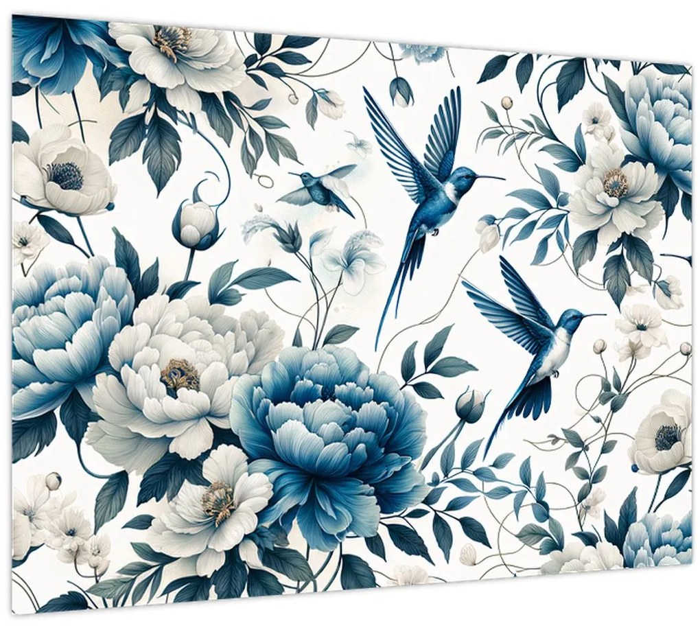 Tablou - Colibri cu flori (70x50 cm)