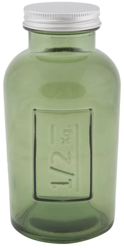 Borcan cu capac  sticla reciclata GREEN (cm) O 8,5X16,5