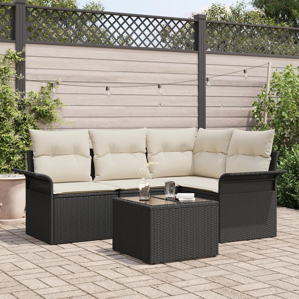 vidaXL Set de canapele pentru grădină cu pernă 5 pcs Negru Rattan poli
