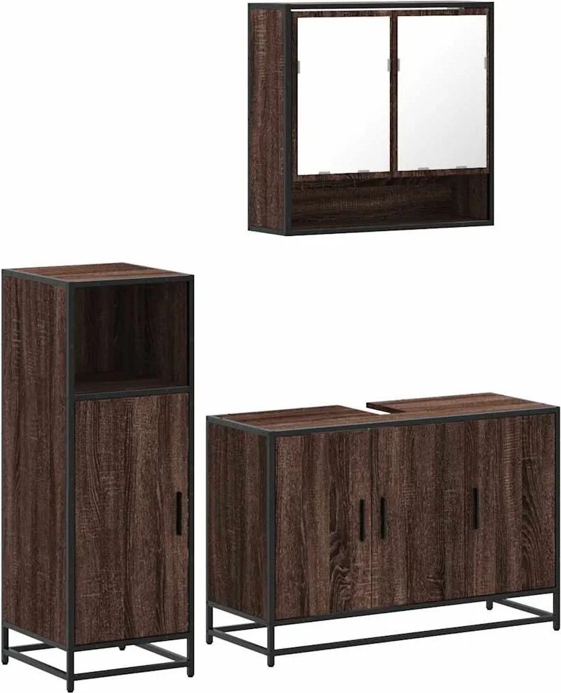 vidaXL Set mobilier de baie, 3 piese, stejar maro, lemn prelucrat