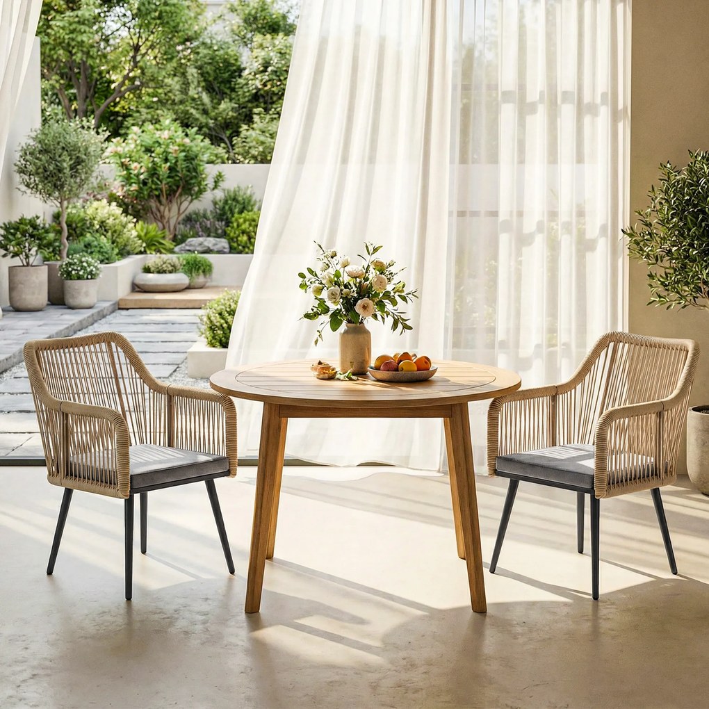 Outsunny Set de 2 scaune de grădină pentru exterior din ratan cu perne, cotiere și cadru din oțel pentru terasă 54x65x80 cm gri | Aosom Romania