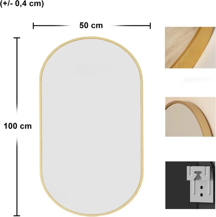 Oglinda ovala de perete OLVANI 100x50 cm cu rama aurie