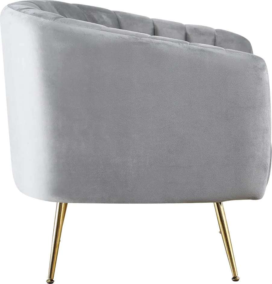 Fotoliu de design, ţesătură Velvet gri/gold crom-auriu, BAGY