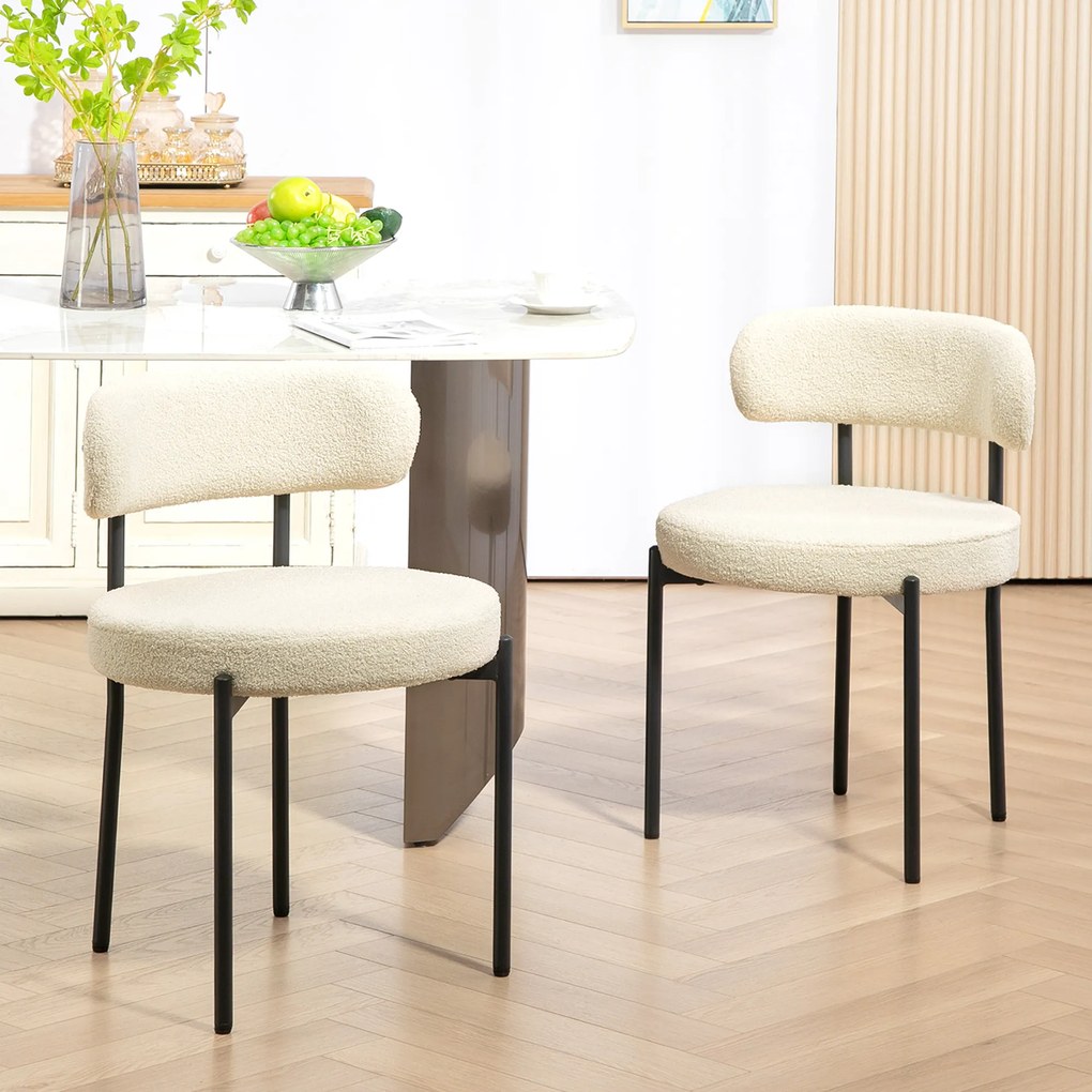 HOMCOM Set de 2 scaune de masă cu spătar din material textil și picioare din oțel 51 x 51 x 76 cm bej negru | Aosom Romania