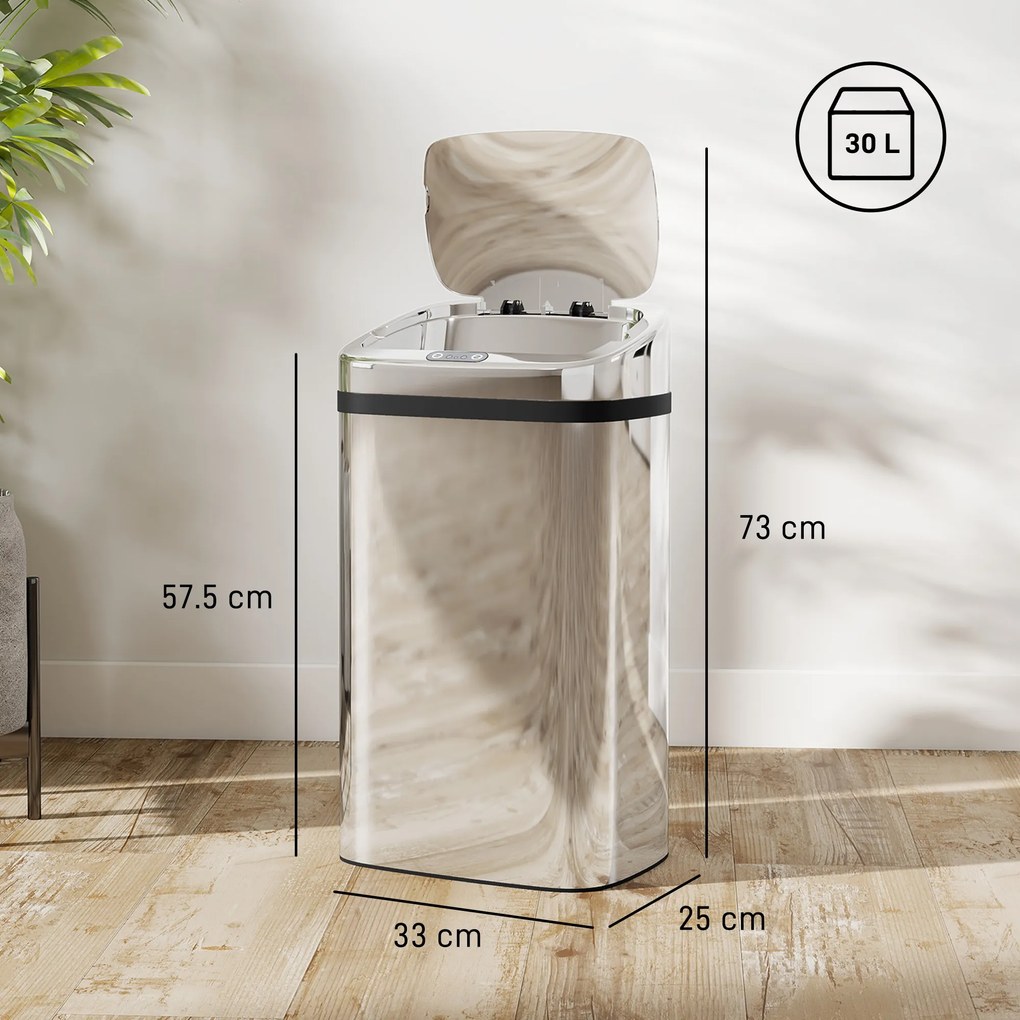 HOMCOM Cos de gunoi cu senzor 30L inox elegant | Aosom Romania