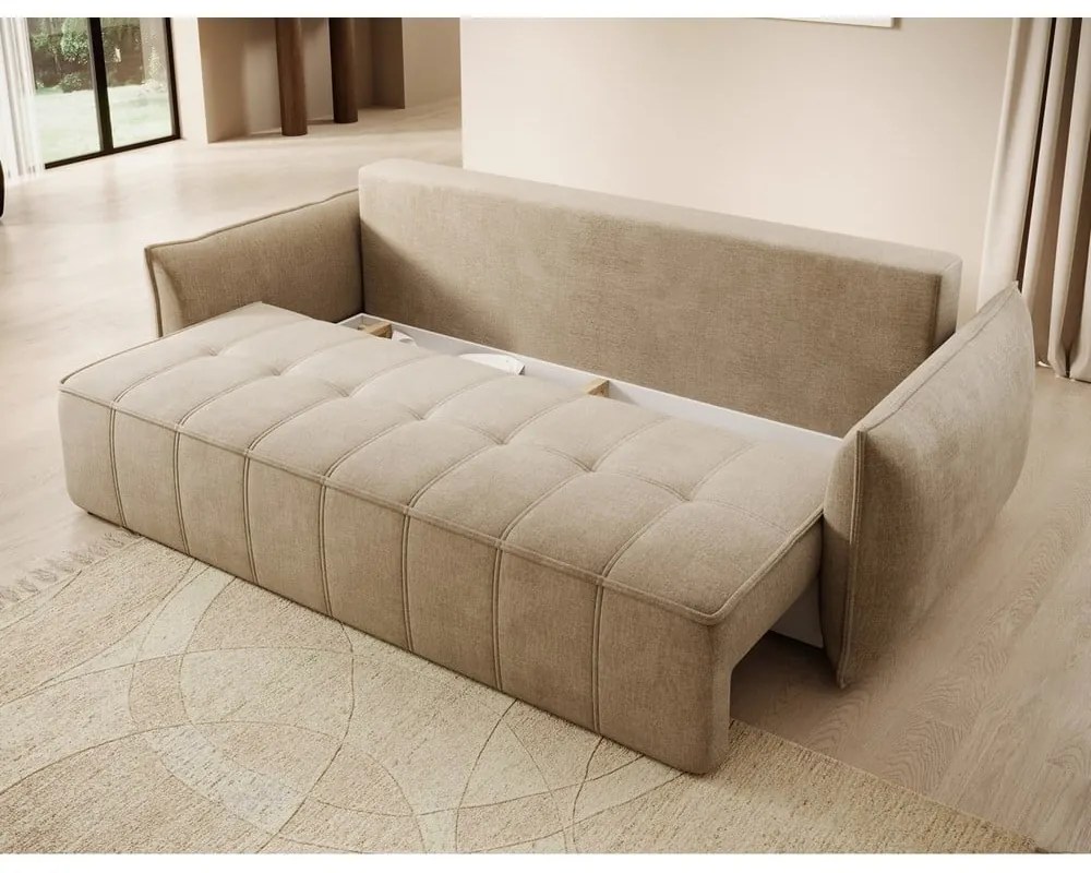 Canapea maro deschis extensibilă/cu spațiu de depozitare cu tapițerie din catifea 242 cm Weltton – ELTAP