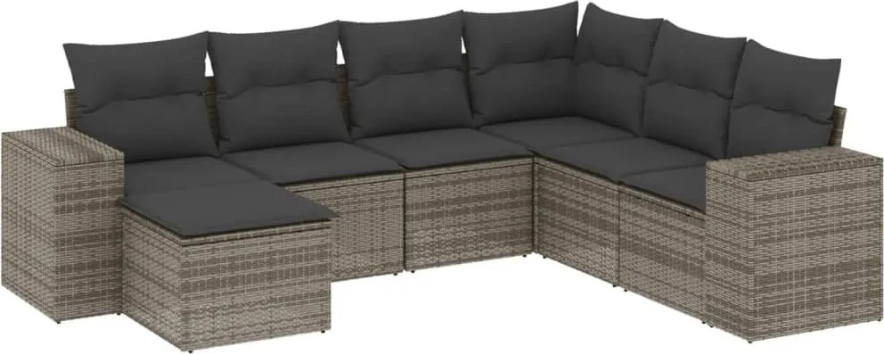 vidaXL Set canapele de grădină, 7 piese, cu perne, gri, poliratan