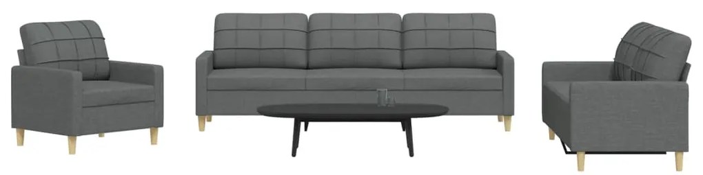 vidaXL Set de canapele, 3 piese, gri închis, textil