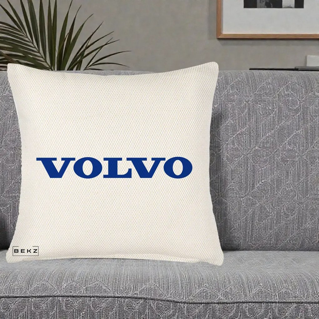 Perna Personalizata cu emblema Volvo, 40x40 cm, Crem Reliefat, Husa Detasabila, Perna Inclusa, BEKZ®