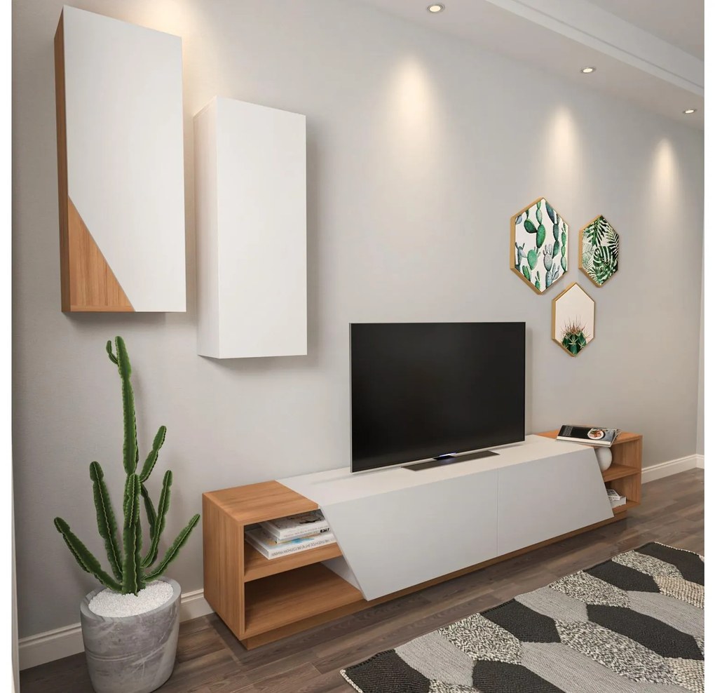 Mobilier living Ziva 2 (alb + teak). 1102661