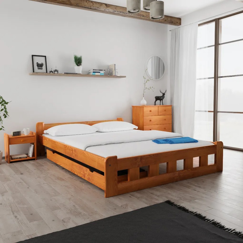 Pat inalt Naomi 140x200 cm, arin Saltele: Cu saltele Deluxe 10 cm, Somiera pat: Cu lamele drepte
