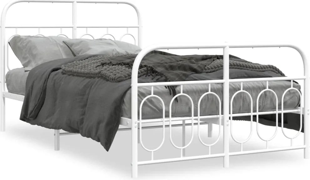 vidaXL Cadru de pat metalic cu tăblie, alb, 120x200 cm