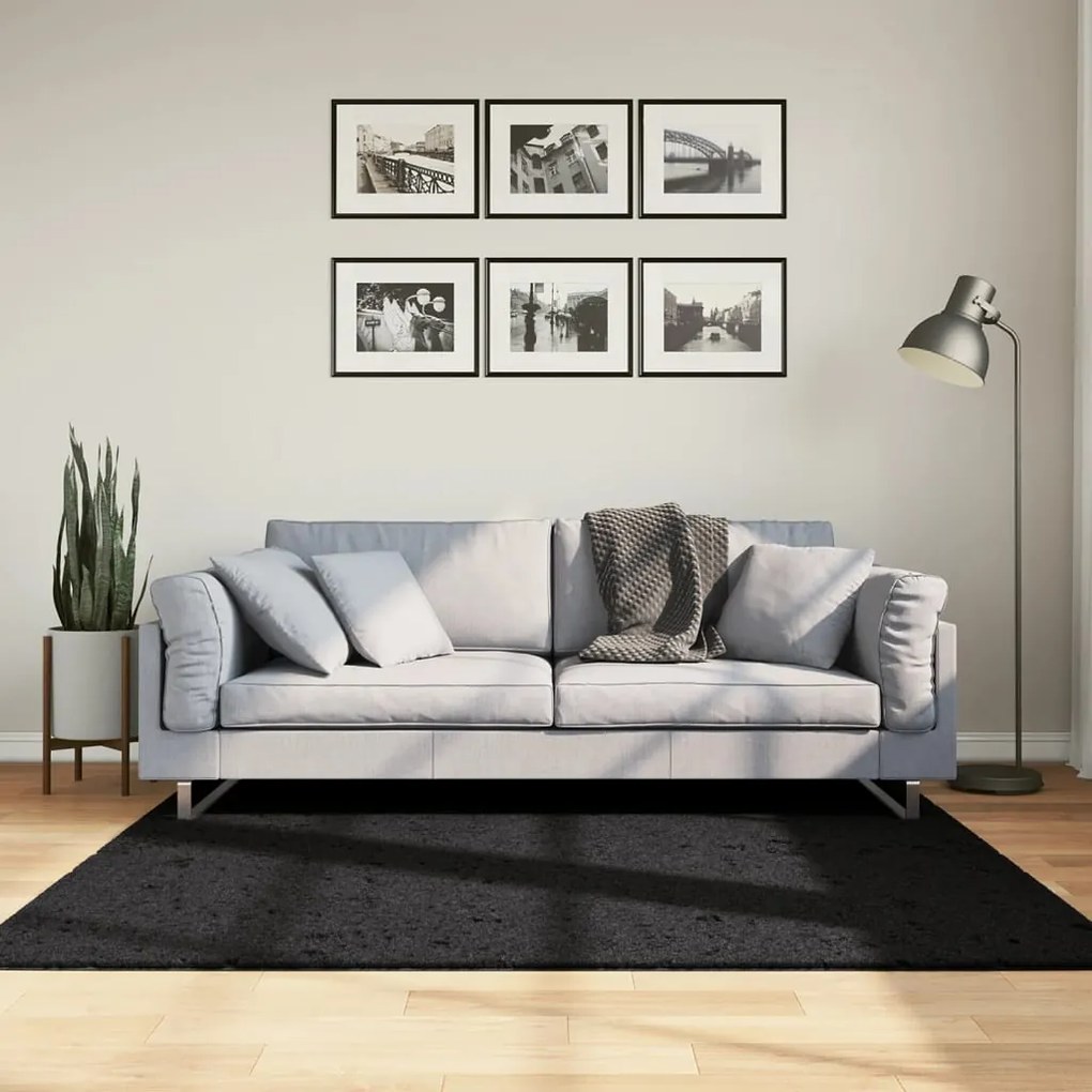 vidaXL Covor pufos &quot;PAMPLONA&quot; cu fire înalte, negru modern, 160x160 cm