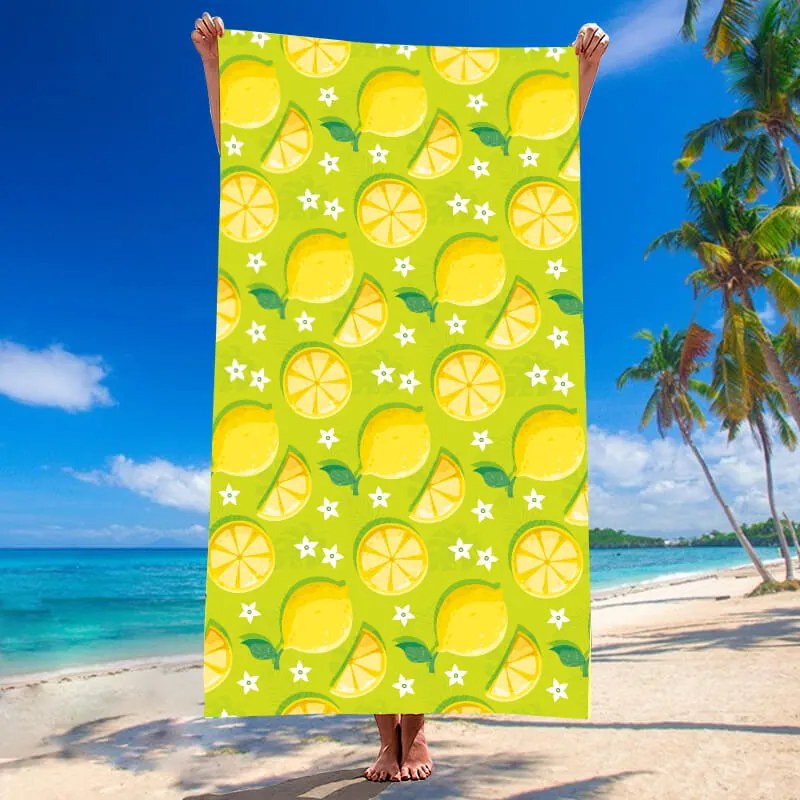 Prosop plaja LEMONS 100x180 cm verde, 100% microfibra