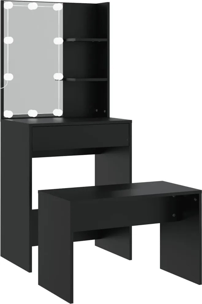 vidaXL Set măsuță de toaletă cu LED, alb, lemn prelucrat