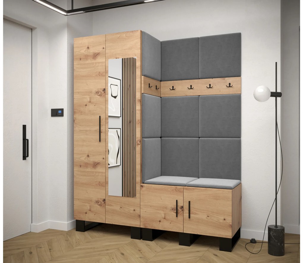 Set mobilier pentru hol Amanda 14 (Stejar artisan + gri închis). 1085977