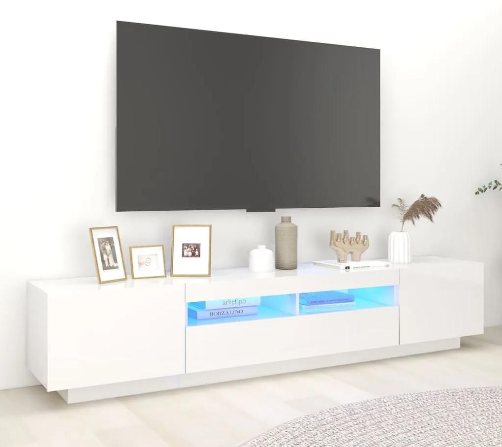 3081912 vidaXL Comodă TV cu lumini LED, alb extralucios, 200x35x40 cm