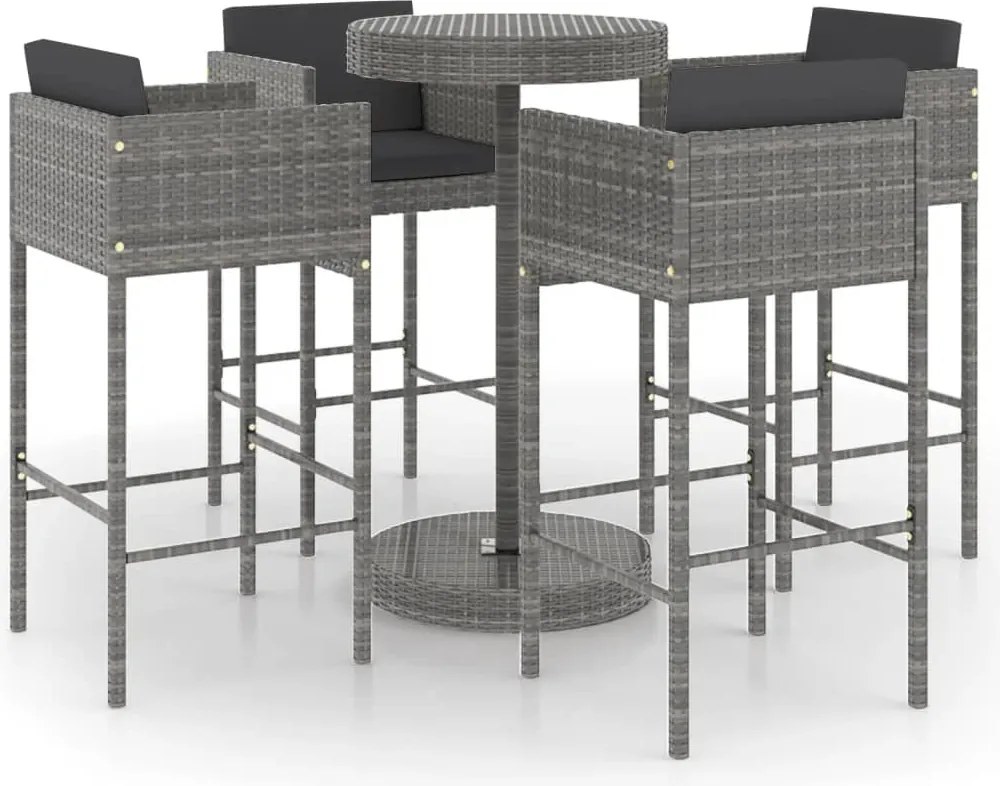 vidaXL Set mobilier bar de grădină cu perne, 5 piese, gri, poliratan