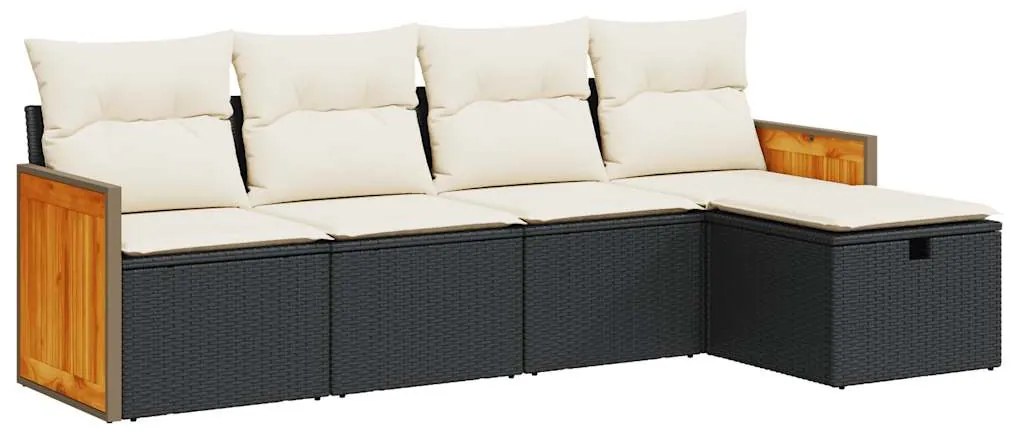 3326011 vidaXL Set mobilier de grădină cu perne, 5 piese, negru, poliratan