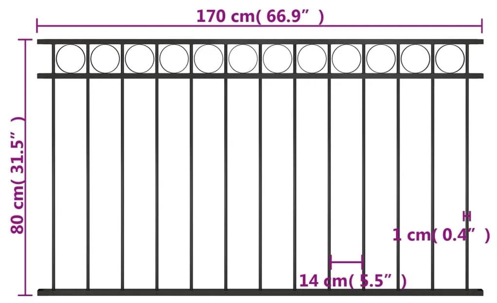 Panou de gard, negru, 1,7 x 0,8 m, otel 1, 1.7 x 0.8 m