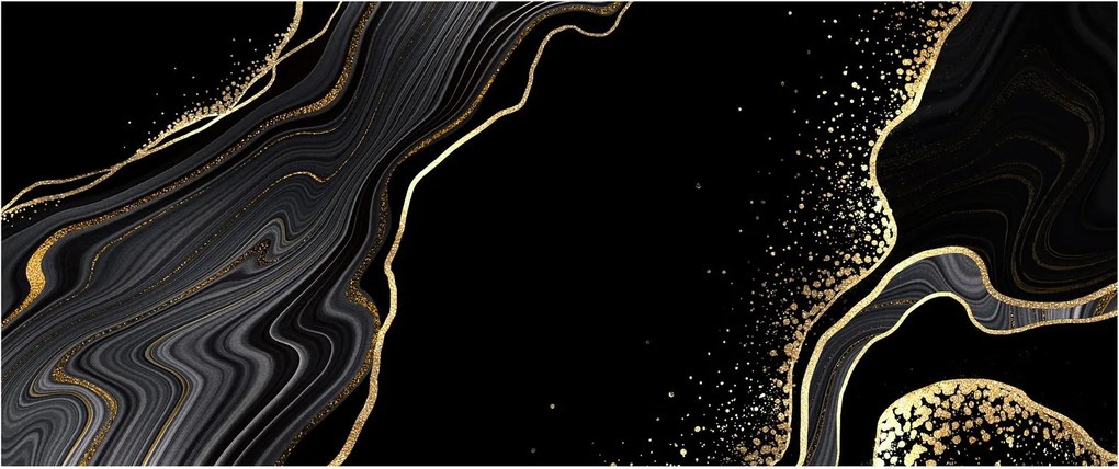 Tablou - Marmură negru - auriu (120x50 cm)