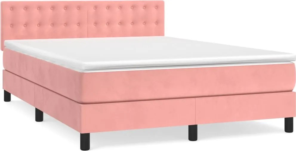 vidaXL Pat box spring cu saltea, roz, 140x190 cm, catifea