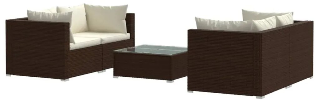 3101482 vidaXL Set mobilier de grădină cu perne, 5 piese, maro, poliratan