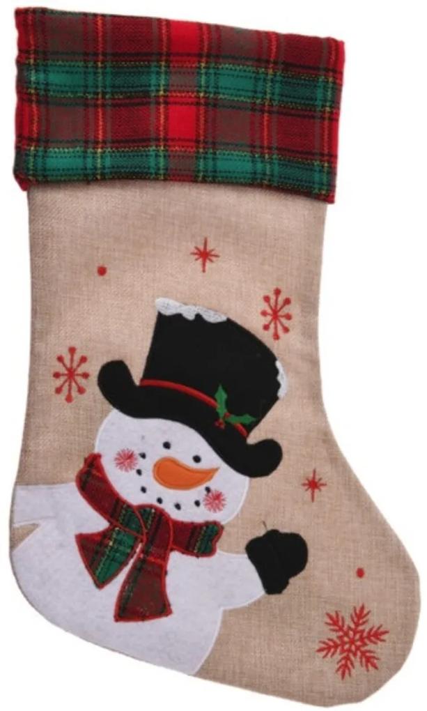 Decoratiune Stocking Snowman, 26x43 cm, iuta, multicolor