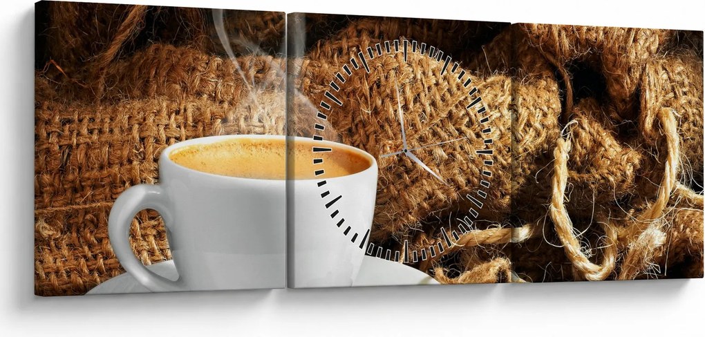 Tablou - O ceașcă de cafea (cu ceas) (90x30 cm)