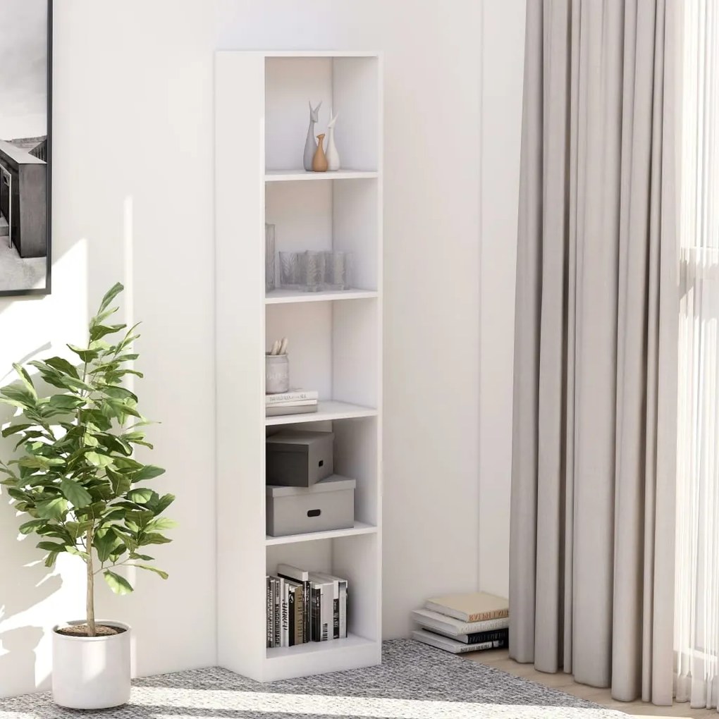 800846 vidaXL Bibliotecă cu 5 rafturi, alb, 40 x 24 x 175 cm, PAL