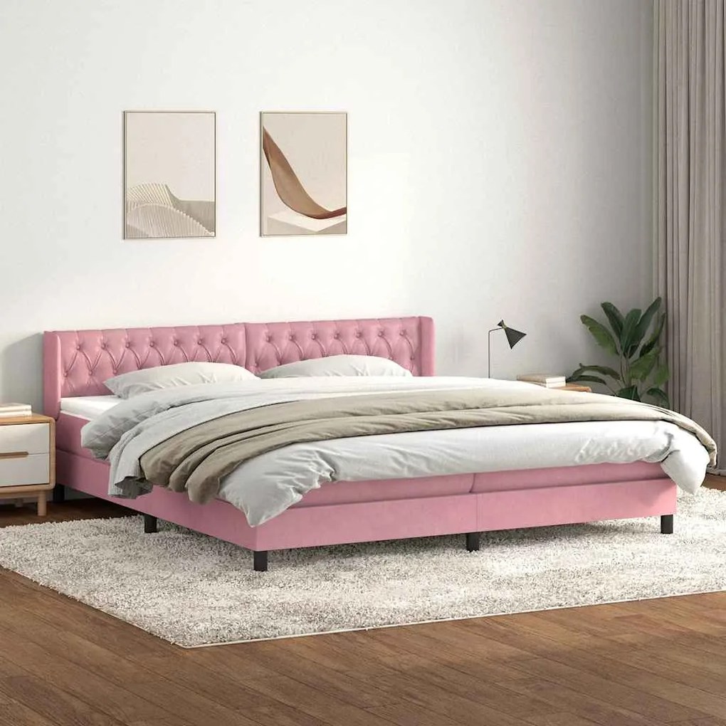 vidaXL Pat box spring cu saltea, roz, 180x220 cm, catifea