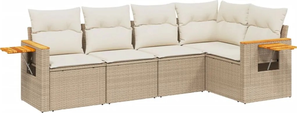 vidaXL Set canapele de grădină cu perne, 5 piese, bej, poliratan