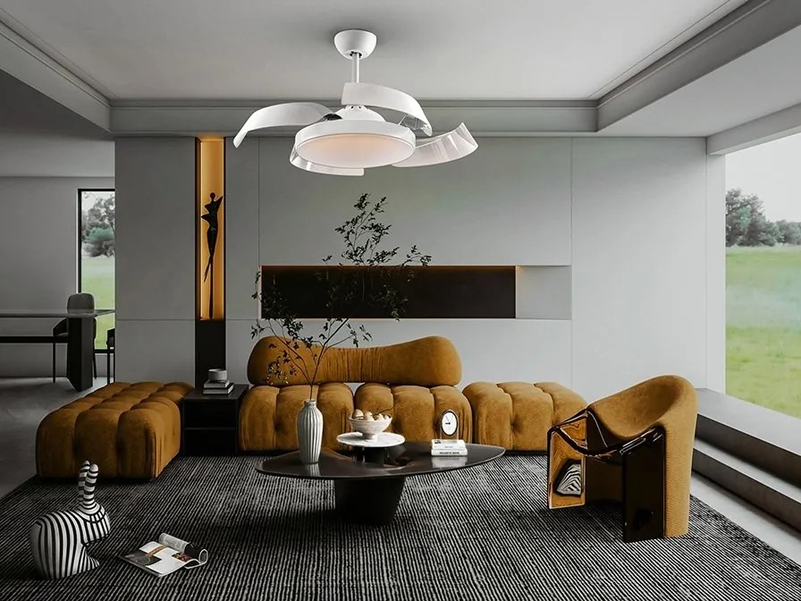 Lustra LED cu Ventilator si telecomanda, lame retractabile Enzo alb