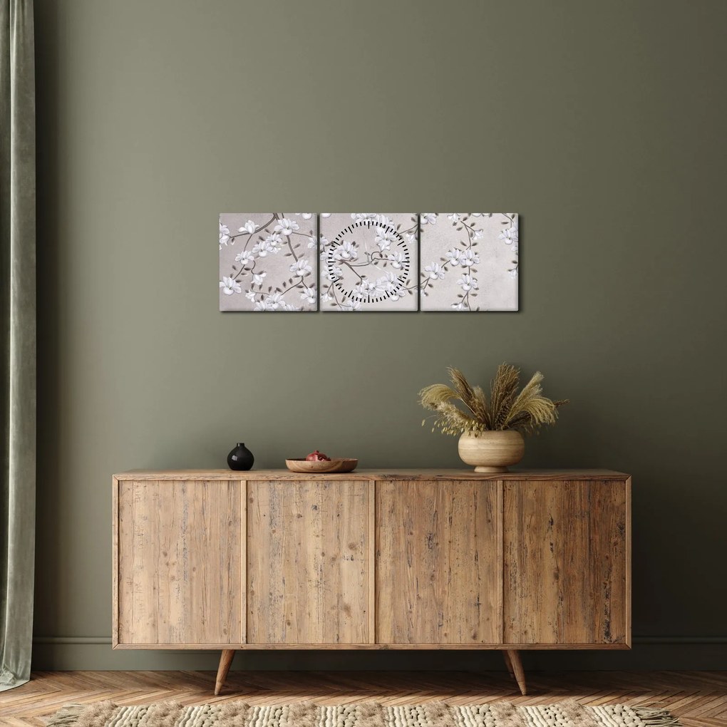 Tablou - Flori într-un peisaj gri (cu ceas) (90x30 cm)